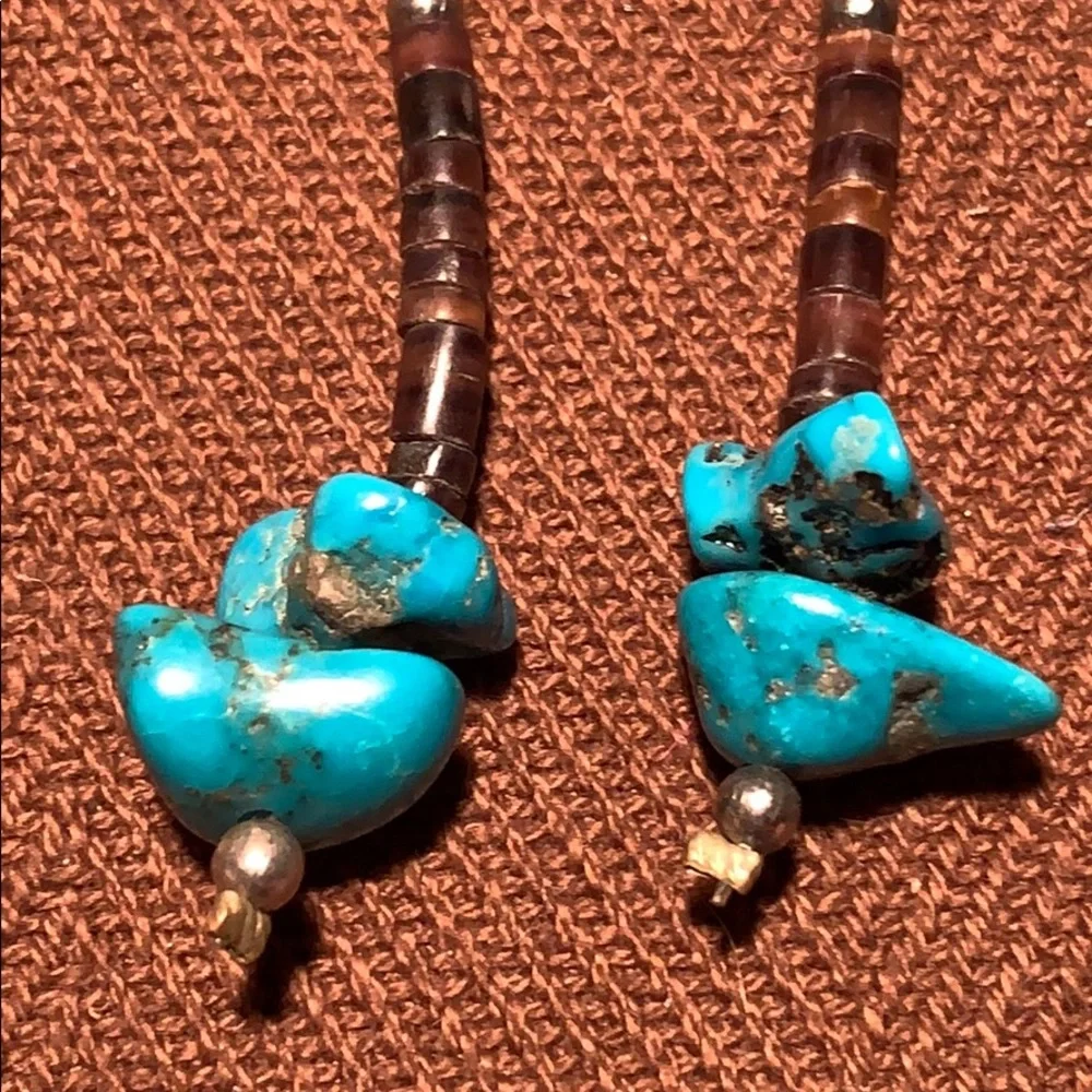 Turquoise uncut/horn beads earrings EC boho - Picture 5 of 7
